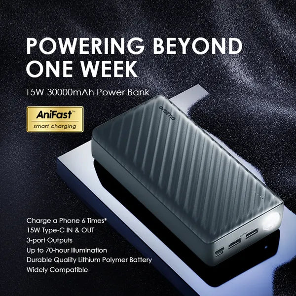 Oraimo 30000mAh : L'énergie d'une semaine.