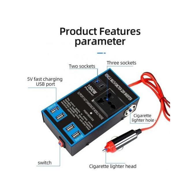Convertisseur de Tension Voiture 1500W - 12V vers 220V